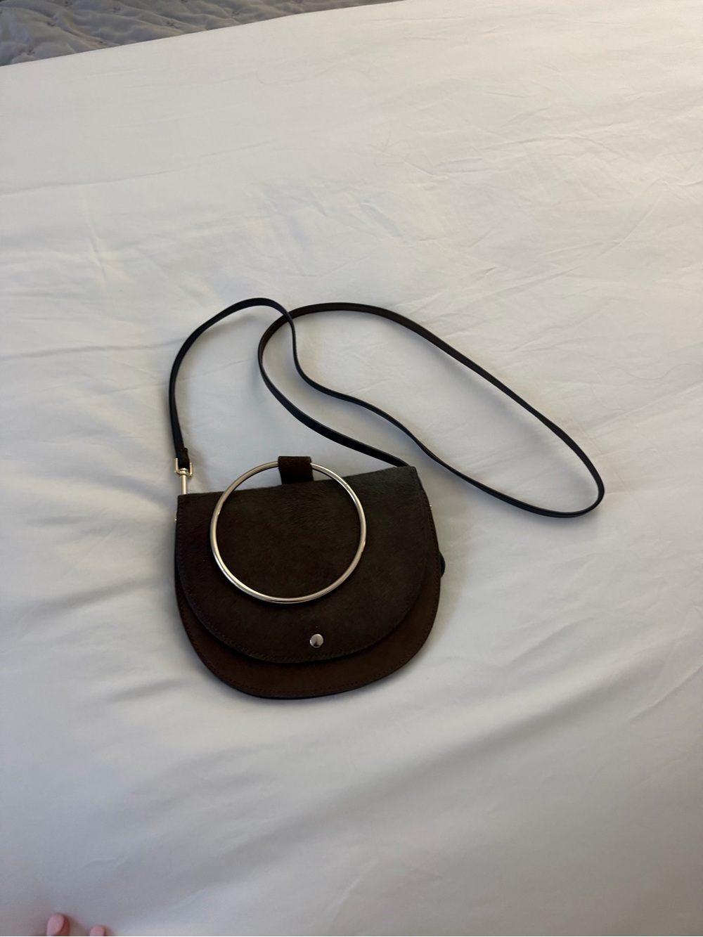 Theory Brown Crossbody Bag with Silver Ring Accent